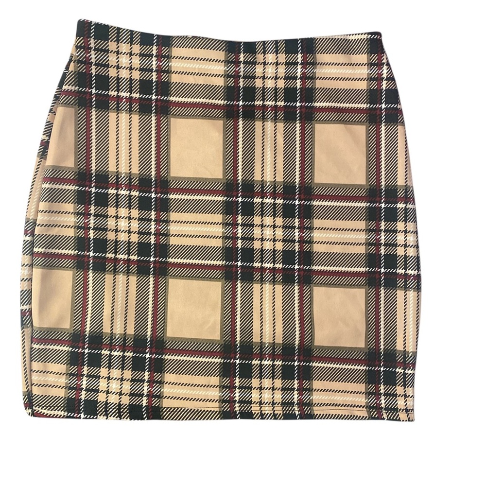 Windsor Plaid Mini Skirt in Tan and Black M NWT